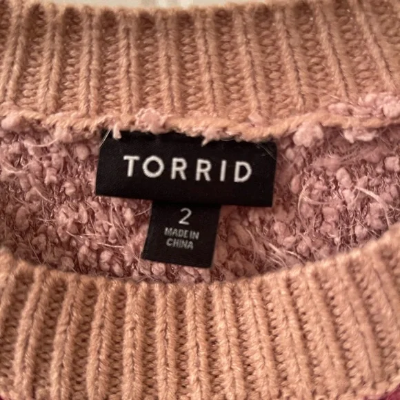 Torrid Pink Striped Fuzzy Drop Shoulder Sweater - Size 2 (18/20) - Picture 6 of 10